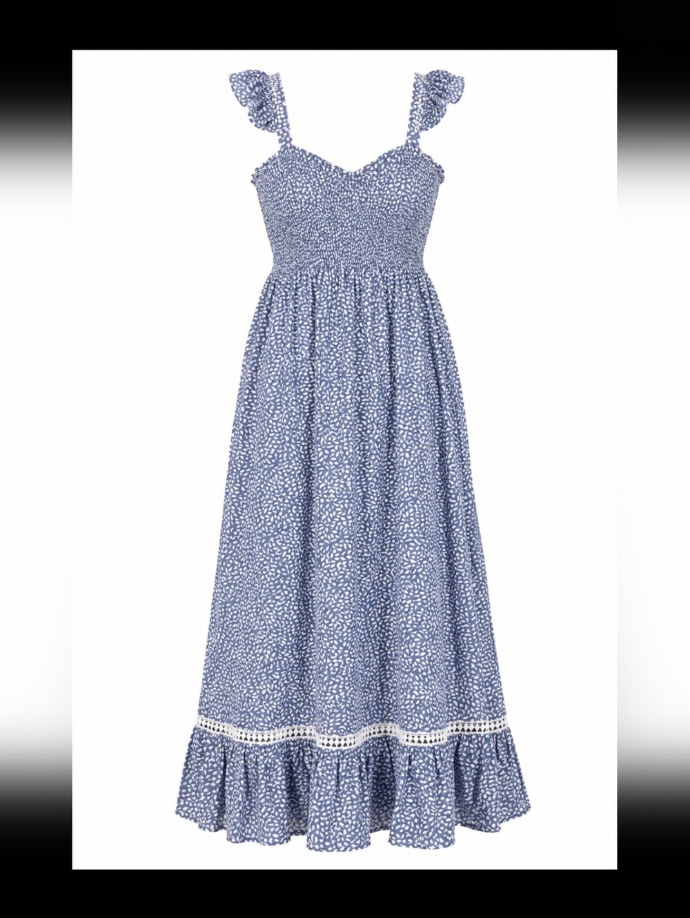 Japna Blue and White Floral Maxi Sundress with Ruffle Hem Cottage Boho